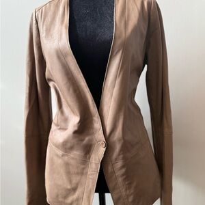 Vince Women's Brown Leather Blazer Small Petite